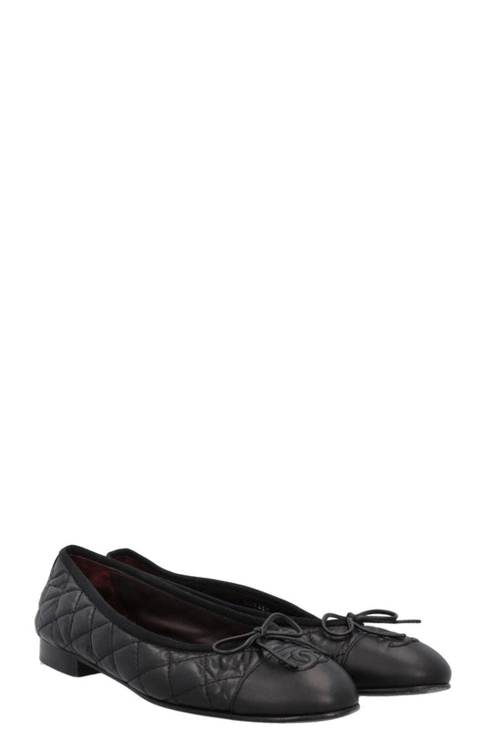 CHANEL Classic CC Ballet Flats Black Leather