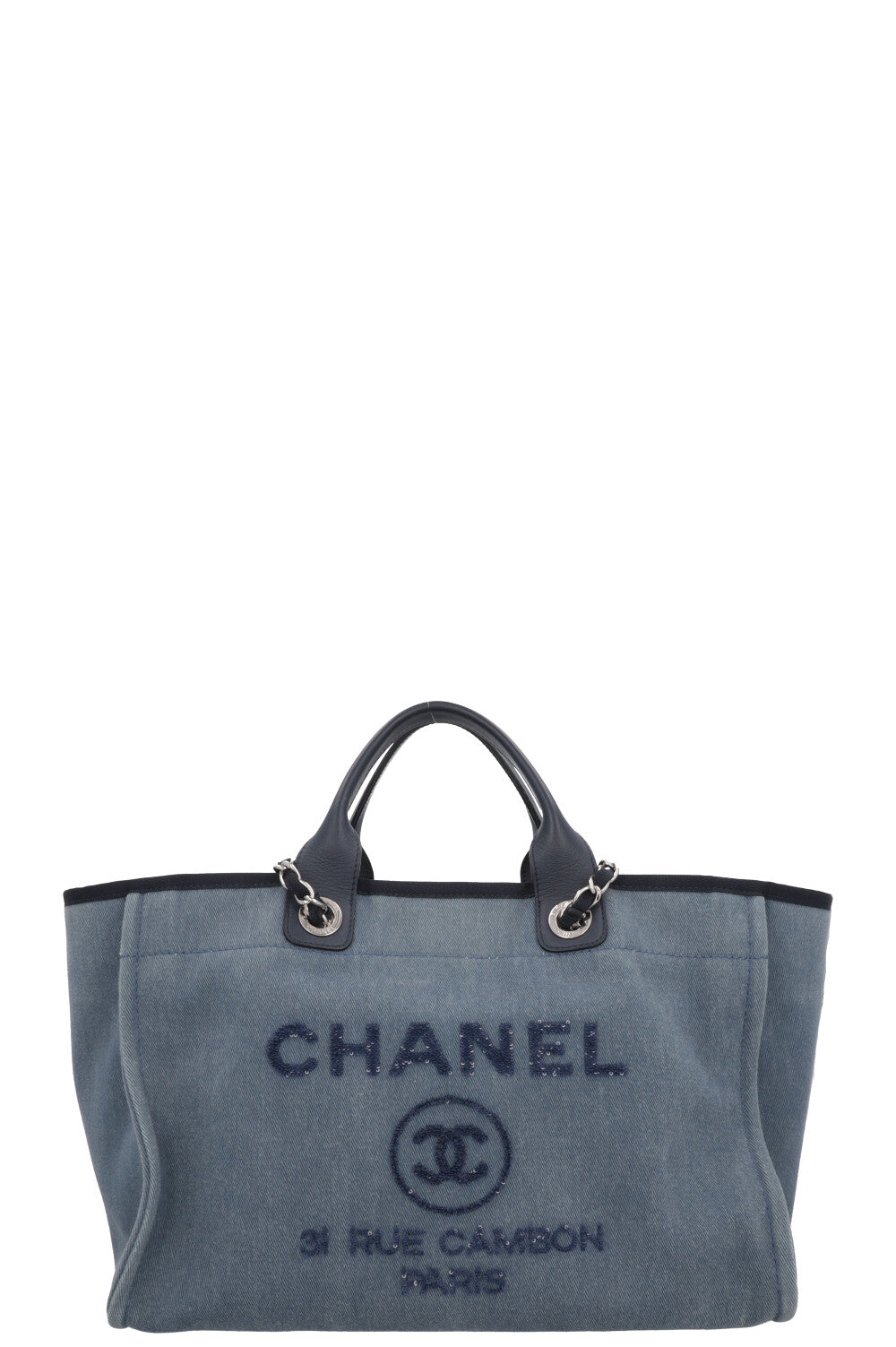 CHANEL Medium Deauville Tote Bag Denim Blue