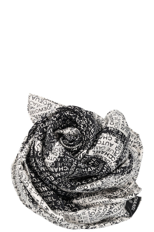 CHANEL CC Scarf Silk Black White