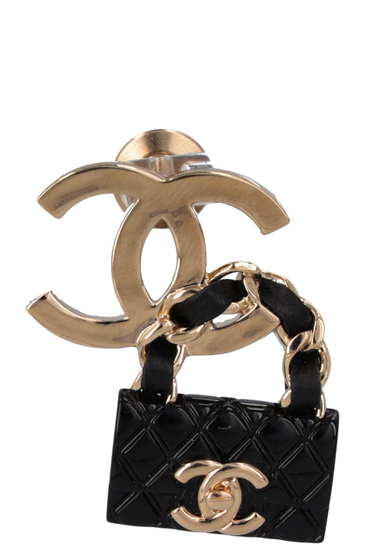 CHANEL CC Purse Pin Champagner Gold Black