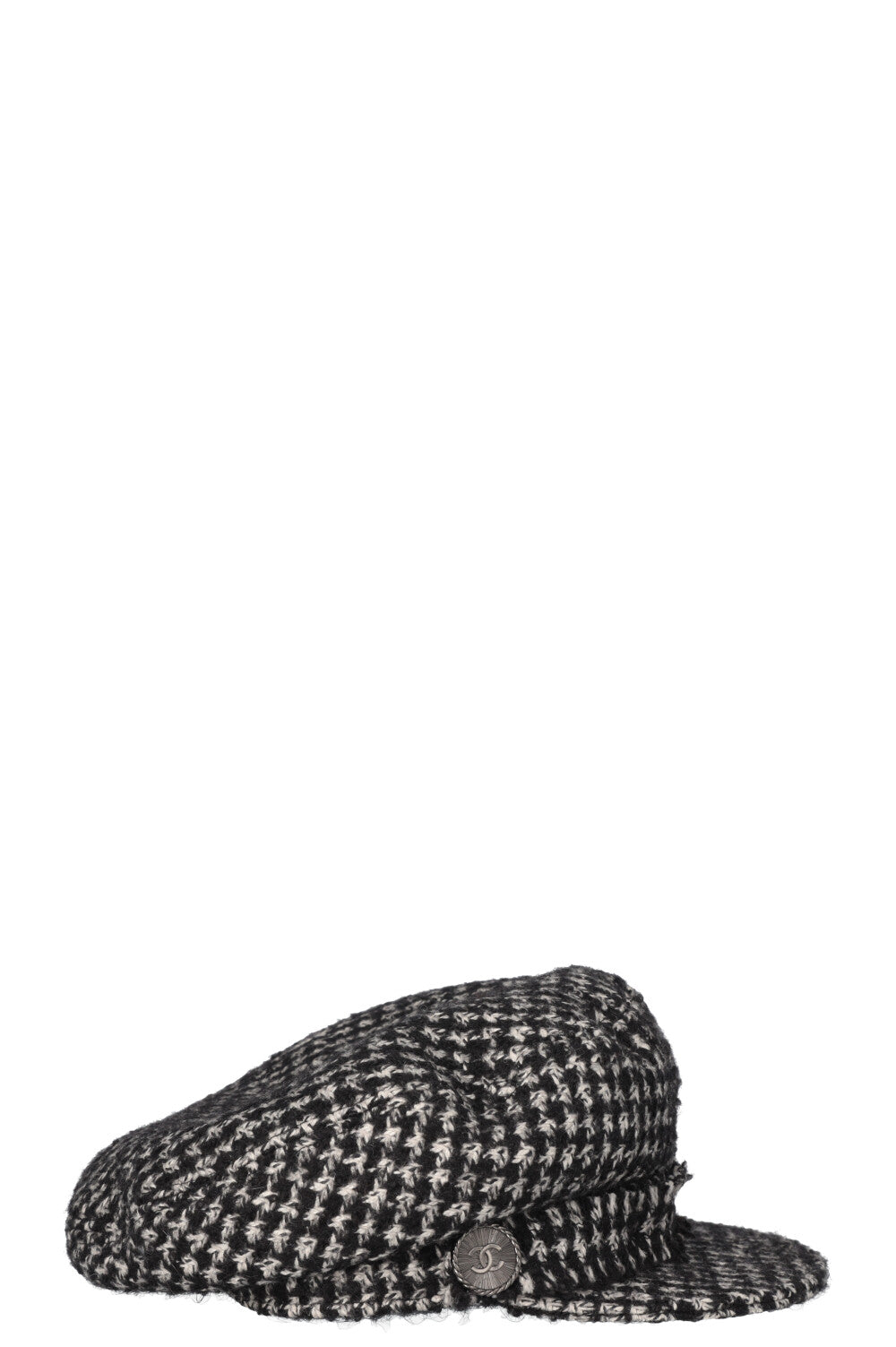 CHANEL CC Houndstooth Baker Boy Hat Tweed Black White