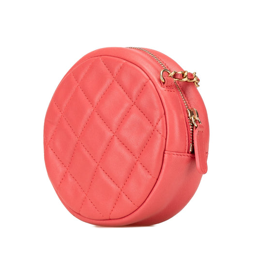 Pink Chanel Quilted Lambskin Lucky Charms Round Clutch with Chain Crossbody Bag