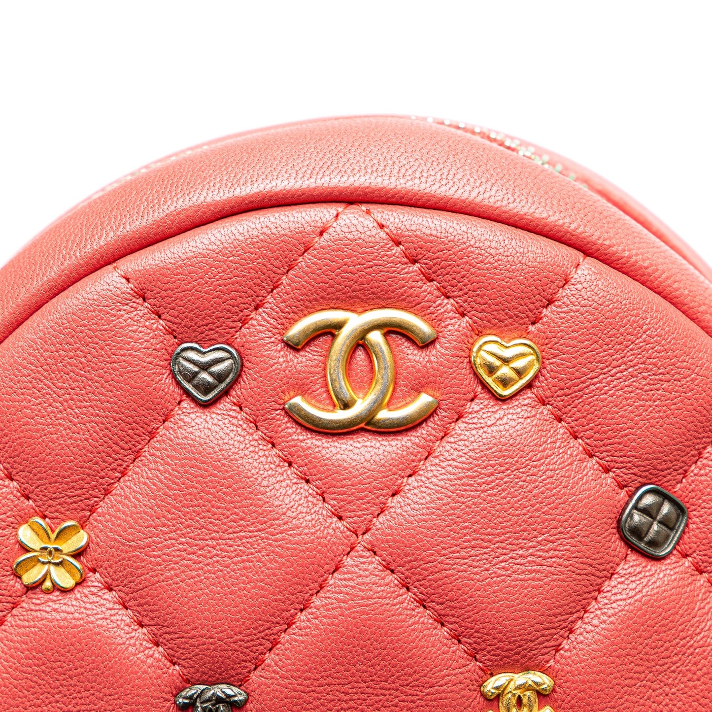 Pink Chanel Quilted Lambskin Lucky Charms Round Clutch with Chain Crossbody Bag