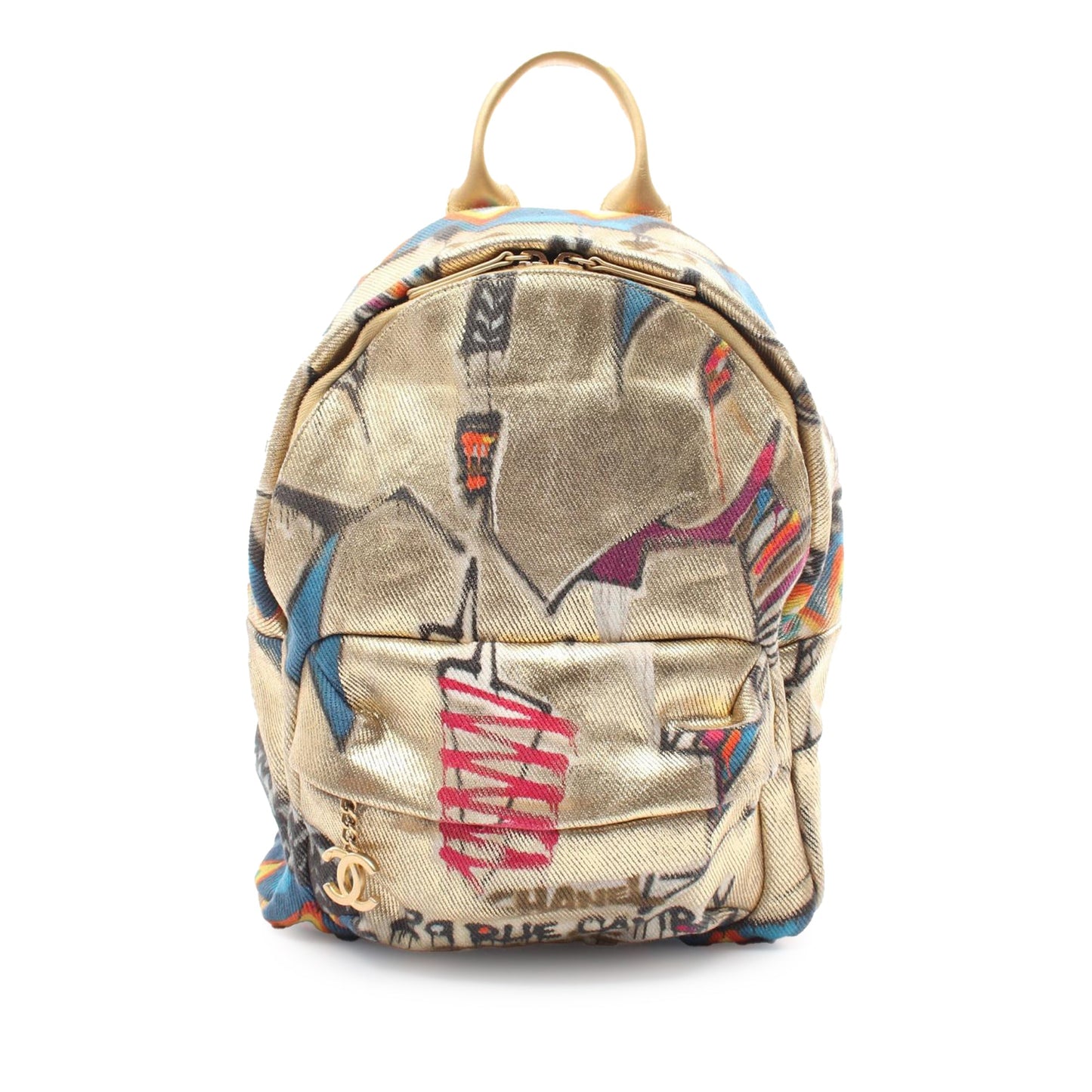Gold Chanel Paris New York Canvas Graffiti Street Spirit Backpack