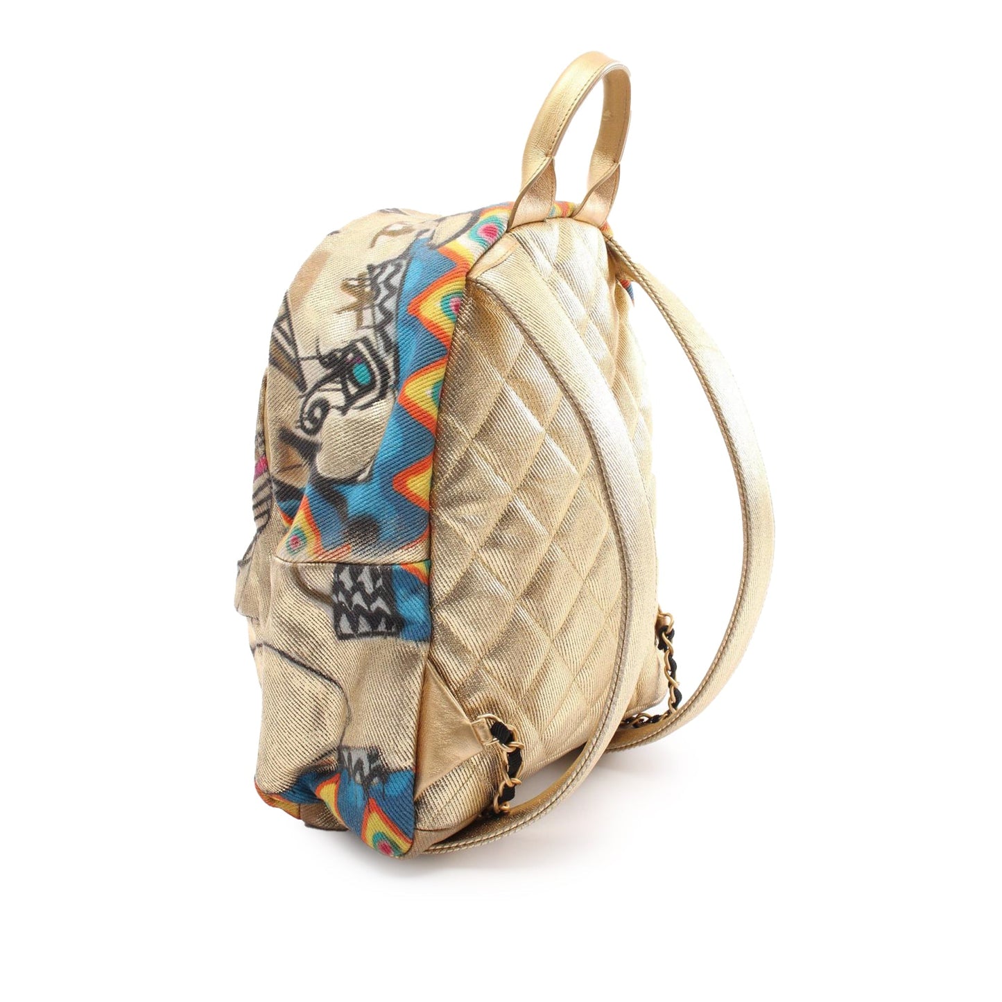 Gold Chanel Paris New York Canvas Graffiti Street Spirit Backpack