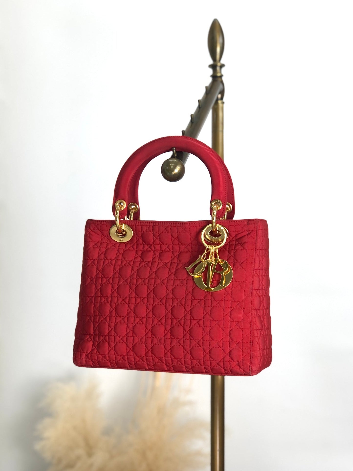 Christian Dior Cannage Charm Handbag Red Vintage cstet8