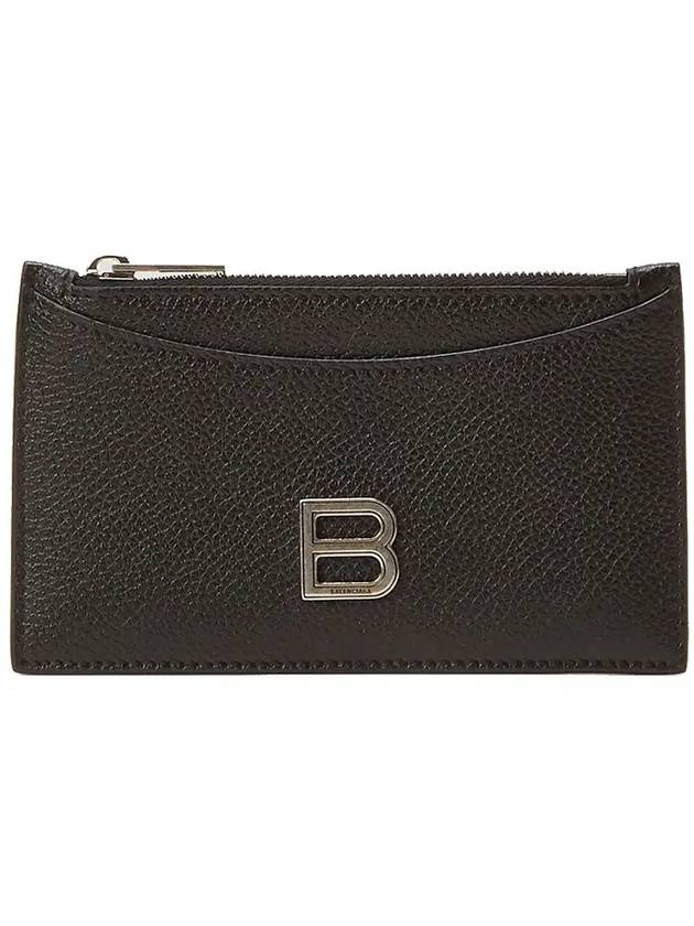 Luxury Balenciaga  Hourglass Zipper Leather Card Wallet Black Silver