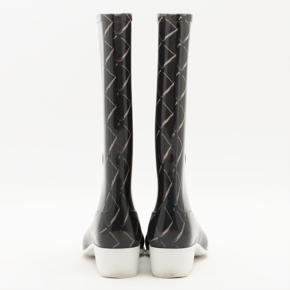 Chanel Coco Laver Rain Boots 35  Black x Beige Upper Inside Head Yogurt at