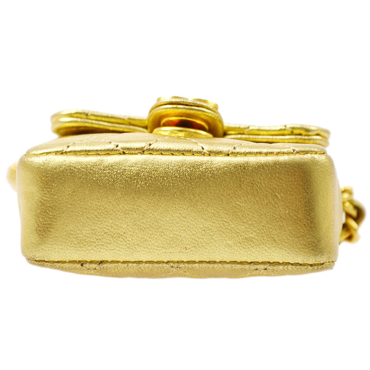 Chanel 1989-1991 Gold Lambskin Micro Classic Flap Shoulder Bag