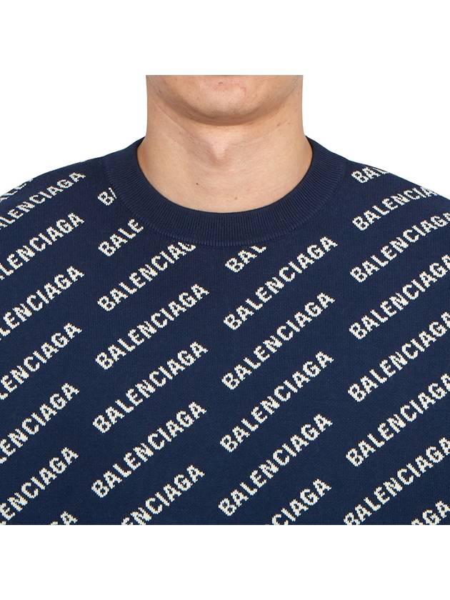 Luxury Balenciaga  Allover Logo Crew Sweatshirt Navy