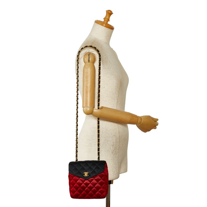 Chanel Matrases Coco  Chain Shoulder Bag Red Black Satin  CHANEL