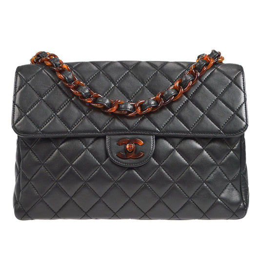Chanel 1996-1997 Tortoiseshell Small CC Classic Flap Jumbo Black Lambskin