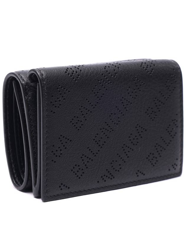 Luxury Balenciaga  Logo Perforated Half Wallet Black