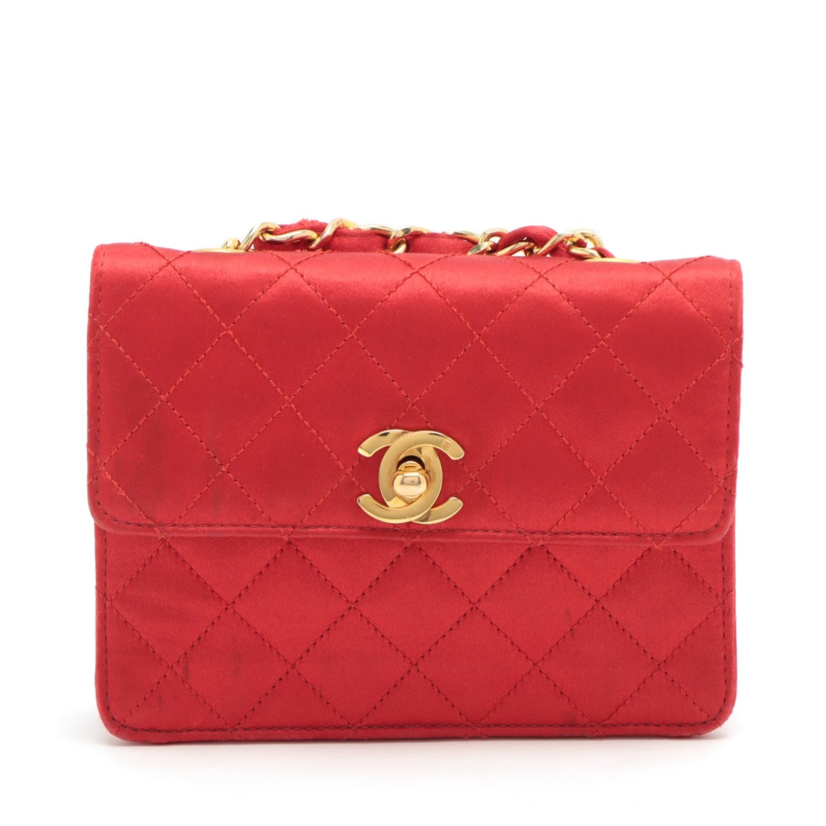 Chanel Mini Mattress Satin Chain Shoulder Bag Red Gold  1st