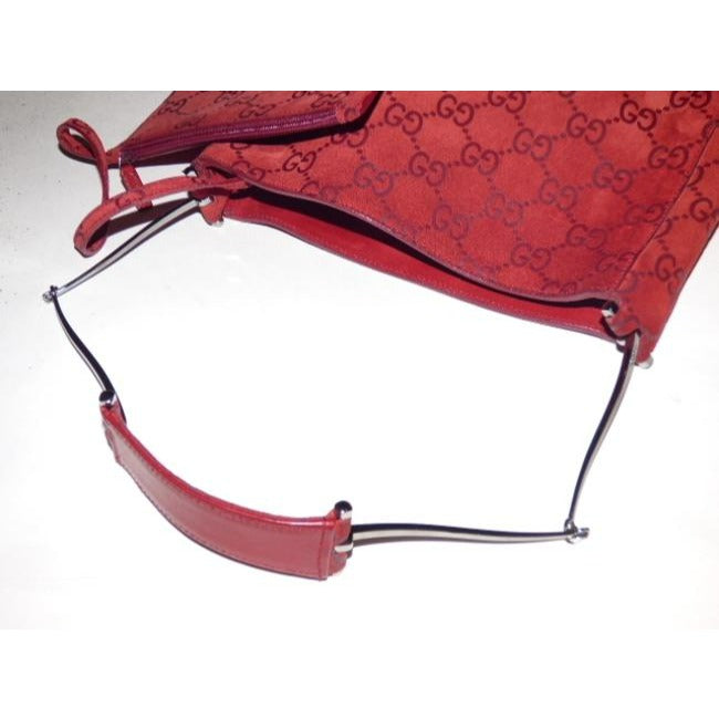 Gucci Tom Ford Red Embossed Guccissima Print Suede Leather Hobo w Wallet