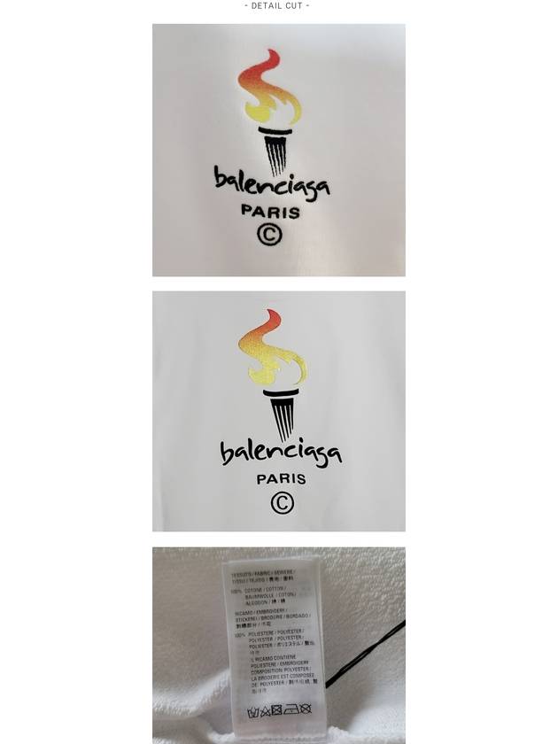 Luxury Balenciaga  Embroidered Flame Logo Hoodie White