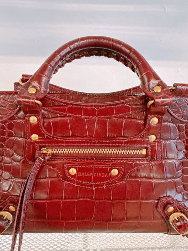 Luxury Balenciaga  Women s Burgundy Neo Classic Croc Calf Leather Mini City Bag 638524 23EF1 6526