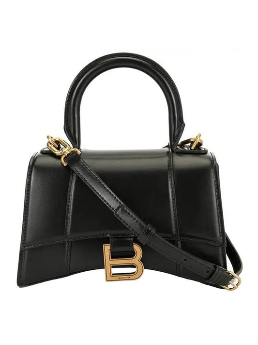 Luxury Balenciaga  Hourglass XS Glossy Calfskin Tote Bag Black