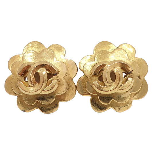 Chanel Earring One-to-One Flower Motif CC Mark 96P G Color Gold  GP About 25.1g Clipper  Accessories Female  Box
