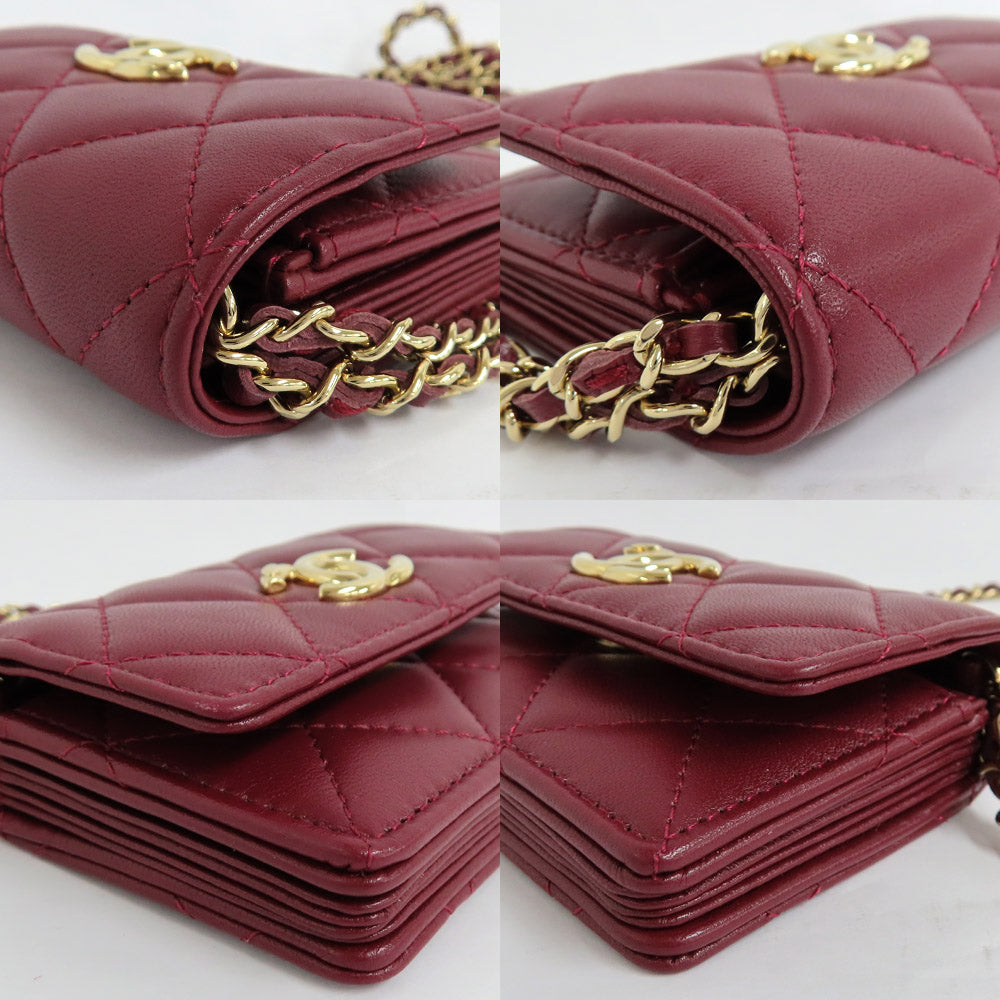 CHANEL Chanel Matrasse Mini Chain Wallet Chain Card Case Wine Red Bordeaux  G Gold  Coco Wallet Small