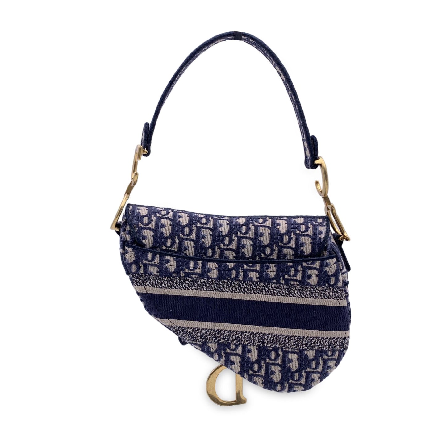 CHRISTIAN DIOR Blue Jacquard Oblique Canvas Embroidery Saddle Bag