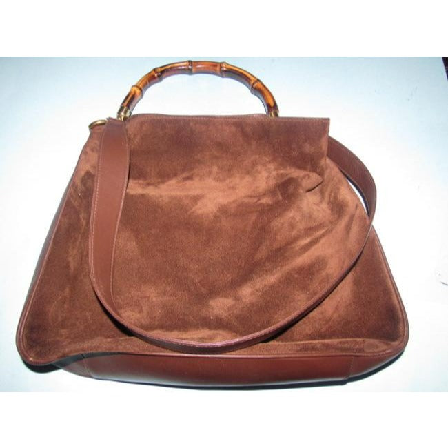 SOLD- Gucci Vintage Brown Suede And Leather With Bamboo Handle And Removable Strap Hobo
