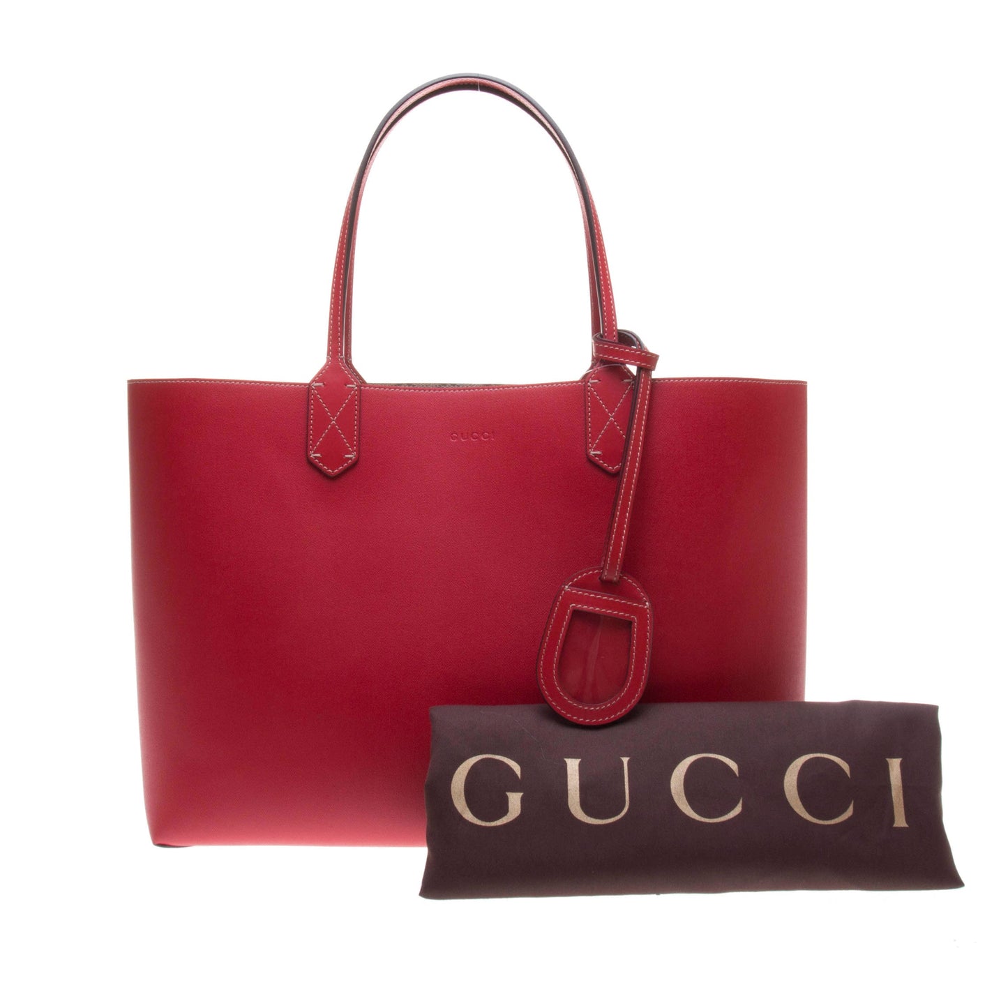 Gucci 368568 Red Leather / Ebony GG Supreme Canvas Reversible Large Tote Bag