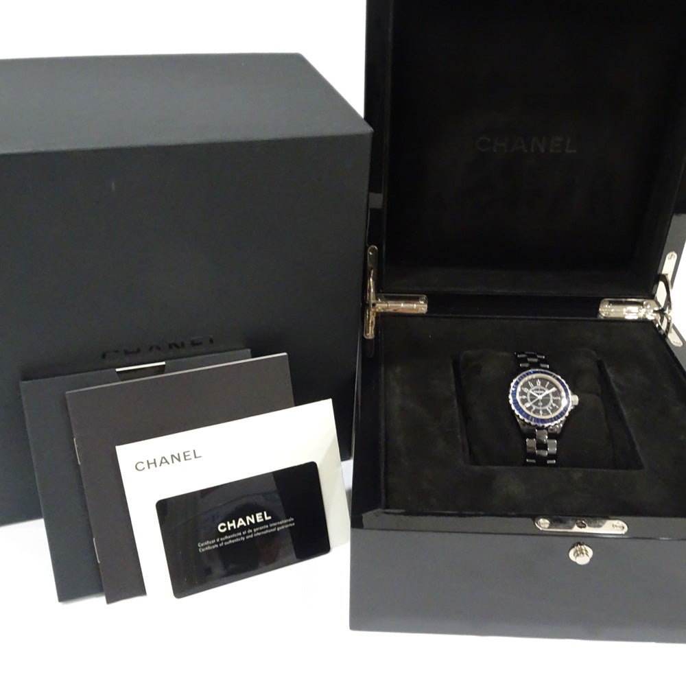 CHANEL J12 H1692 34mm Bezel Bucket Sapphire Black Ceramic K18WG Quartz Watch Finished