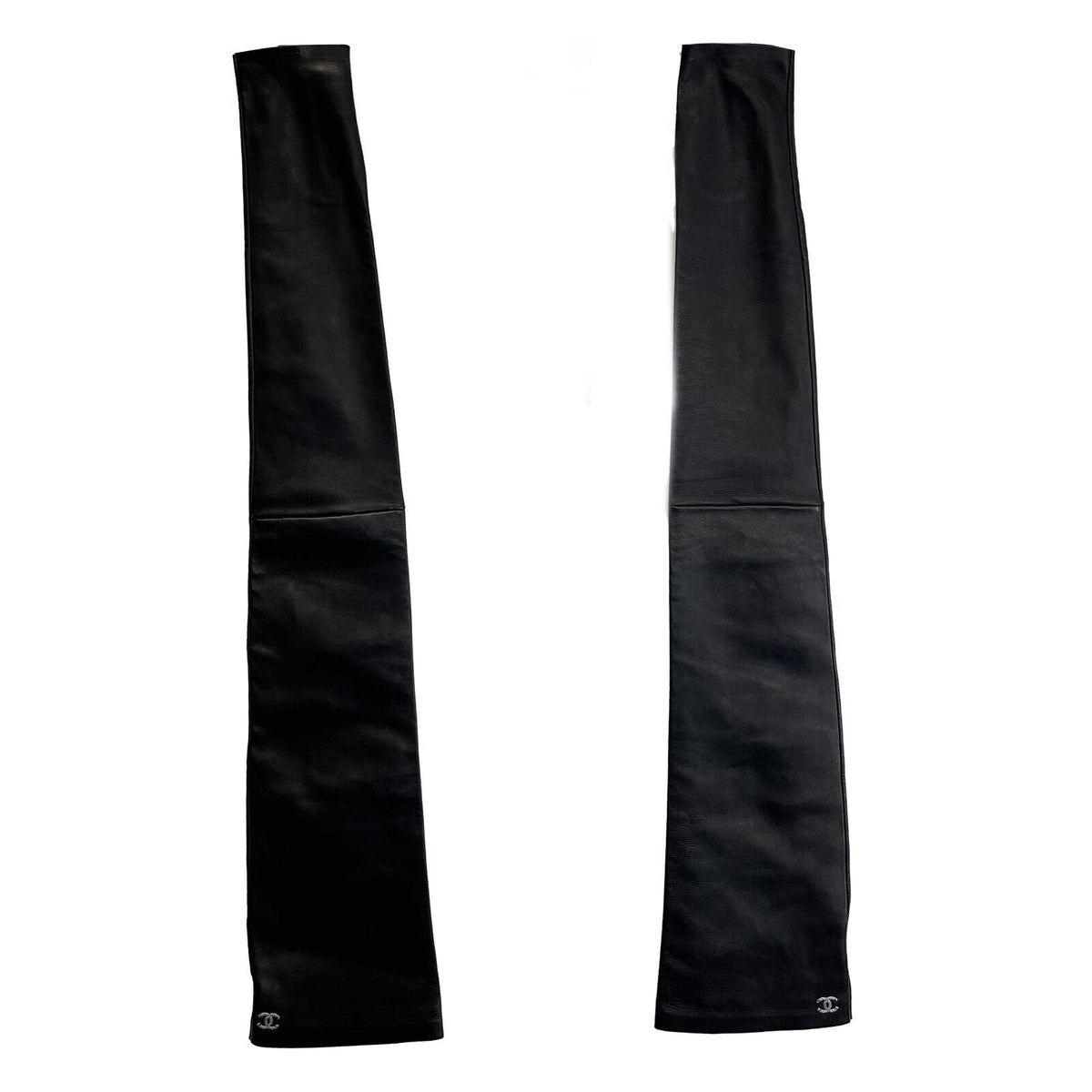 Top Quality Chanel New w/ Tags Leather Fingerless Long Gloves Black 18A 7.5