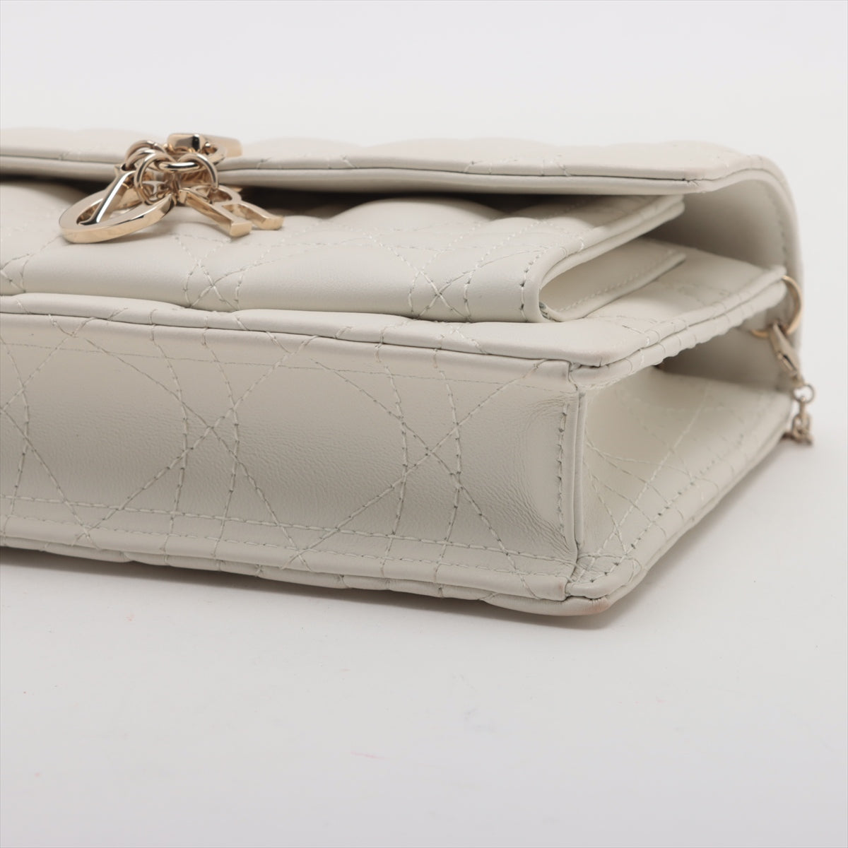 Christian Dior Lady Leather Chain Wallet White