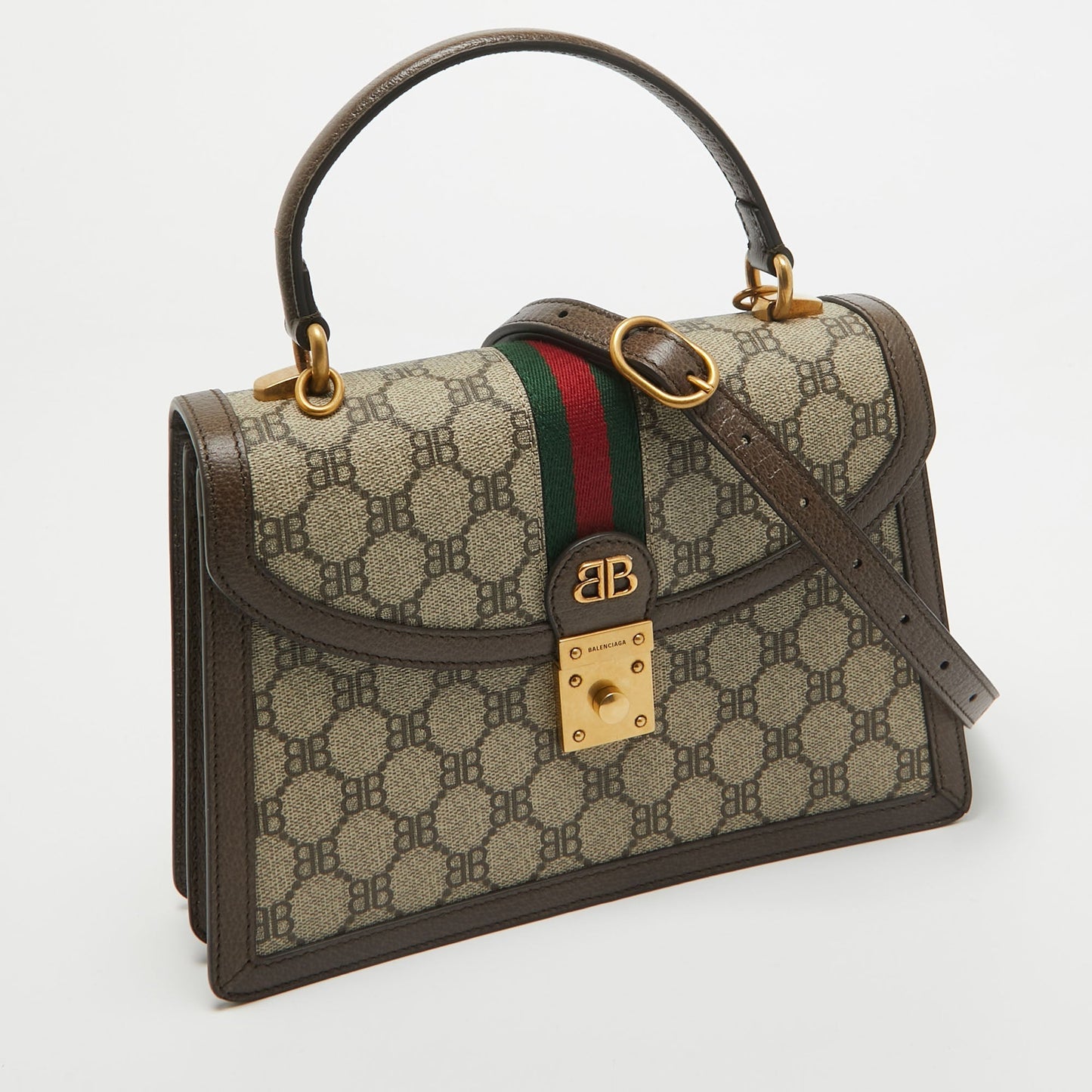 Luxury Balenciaga  X Gucci Brown/beige Coated Canvas And Leather The Hacker Project Bag..