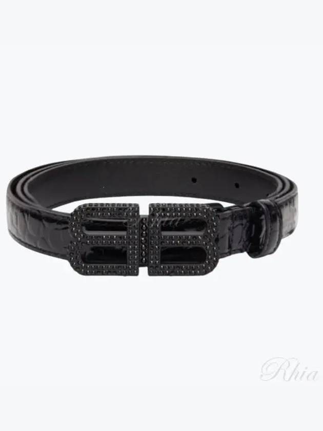 Luxury Balenciaga  BB Hourglass Leather Belt Black