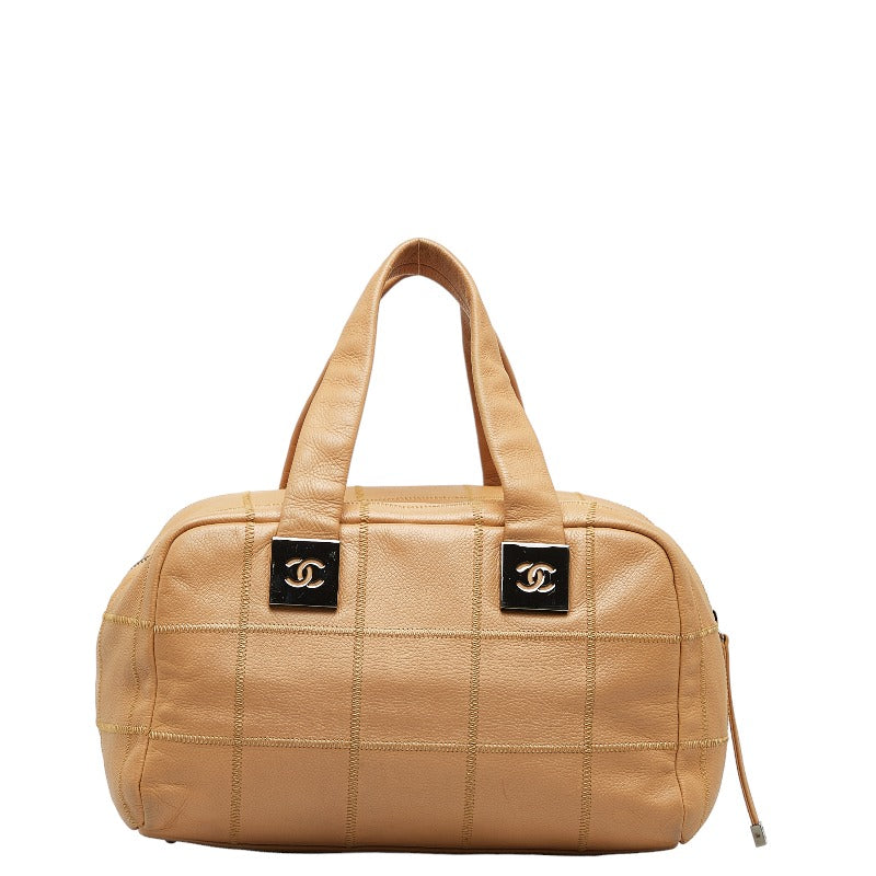 Chanel Chocolate Bar Boston Bag HandBag Beige Leather Lady Chanel