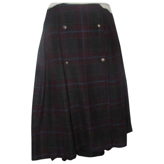 Vintage, Gucci, multicolored plaid cashmere blend, 'school girl' midi skirt with knife pleats, a button up front, & a sewn in lining