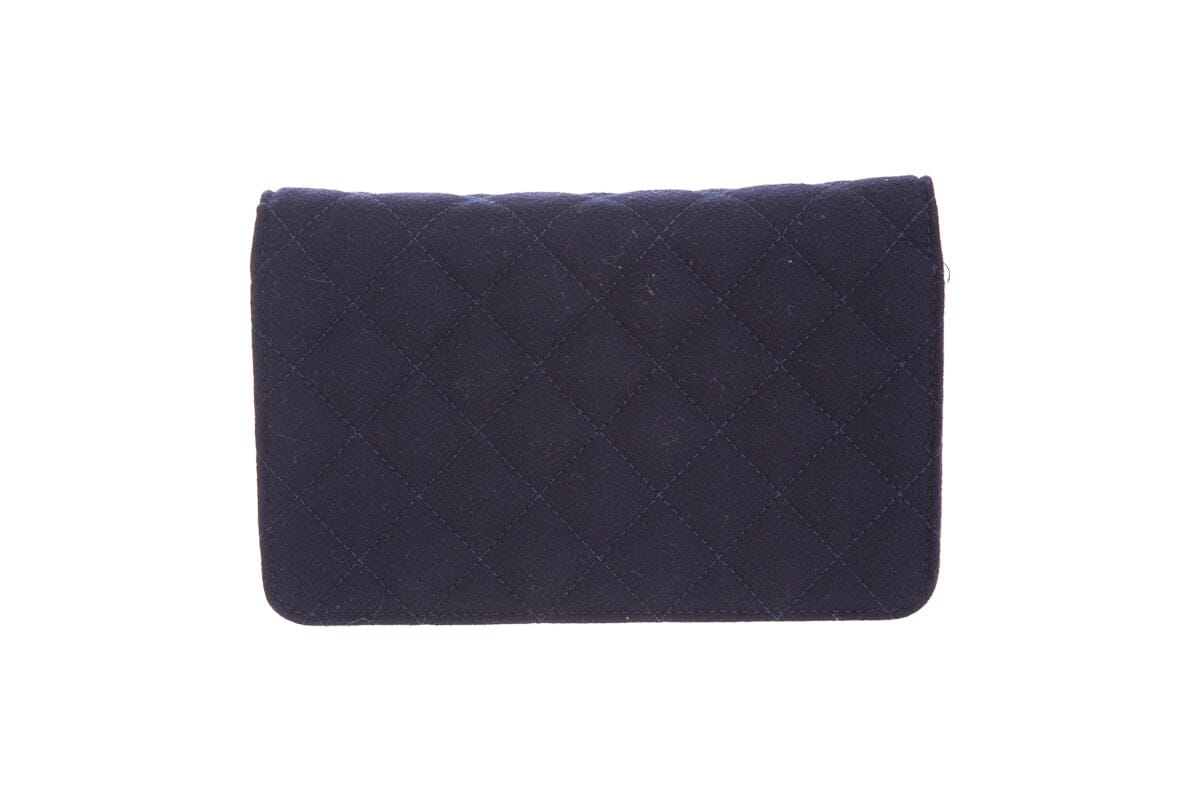 Chanel Navy Felt Quilted Paris-Hamburg Charms Wallet On Chain