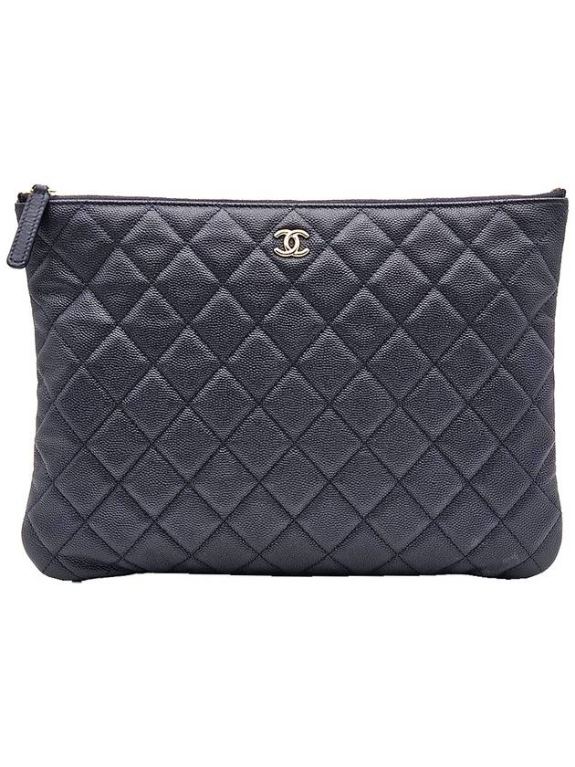 Chanel A82545 Navy Caviar Gold Classic New Medium Clutch Chanel