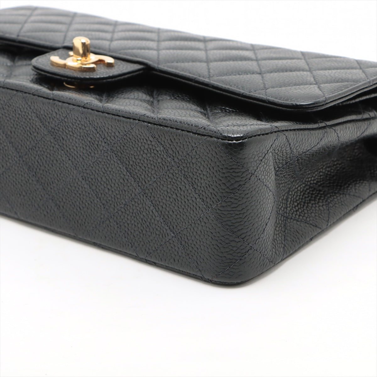 Chanel Matrasse 25 Caviar S Double Flap Double Chain Bag Black Silver  8th A01112