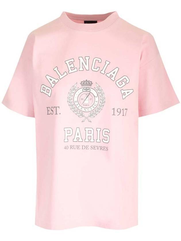 Luxury Balenciaga  College 1917 Print Short Sleeve T-Shirt Pink