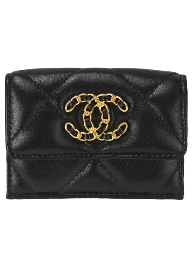 Nineteen Gold CC Logo Lambskin Half Wallet Black Chanel