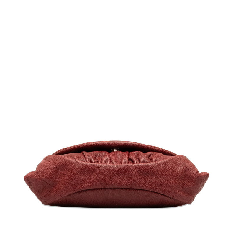 Chanel Coco Half Moon Chain Shoulder Bag Wine Red Silver Caviar S  CHANEL