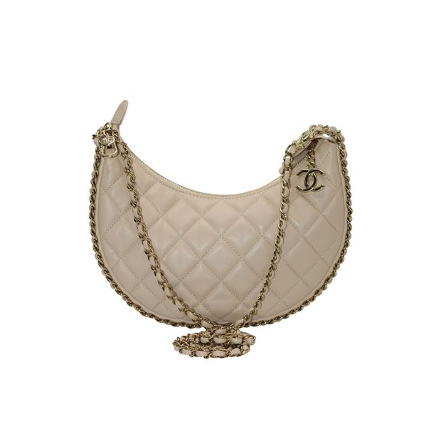 CHANEL Moon Small Hobo Bag in Beige Leather