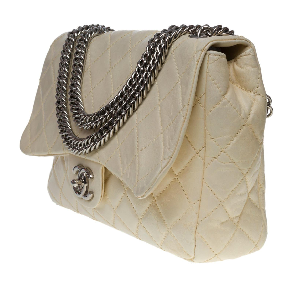 CHANEL Timeless/Classique Jumbo Flap bag handbag in ecru quilted lambskin, SHW