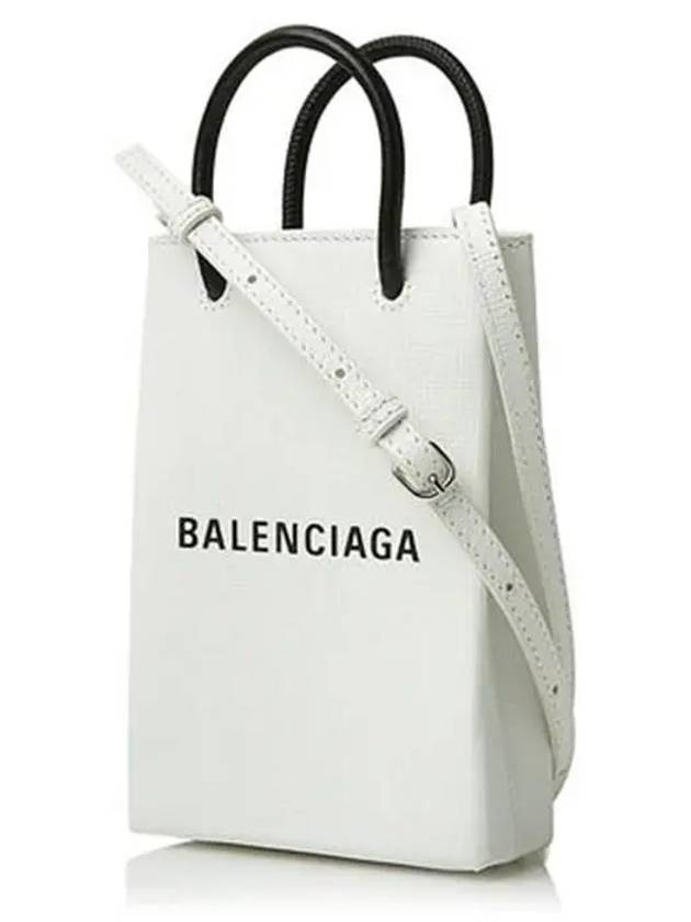 Luxury Balenciaga  Logo Leather Phone Holder Mini Bag White