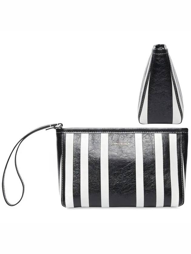 Luxury Balenciaga  Barbes Striped Zipper Clutch Bag Black