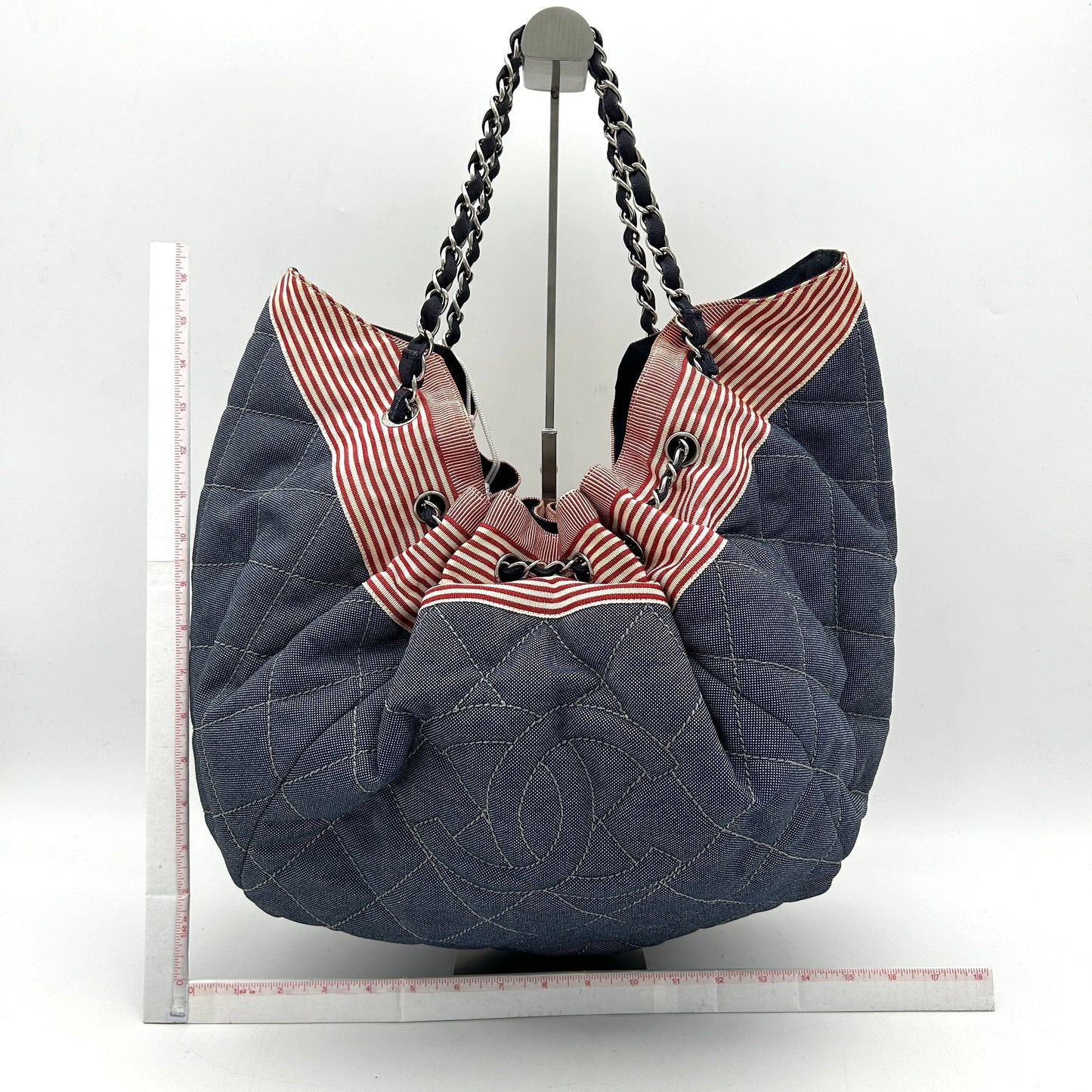 Chanel Denim Quilted Large Stretch Spirit Cabas Blue LA11947
