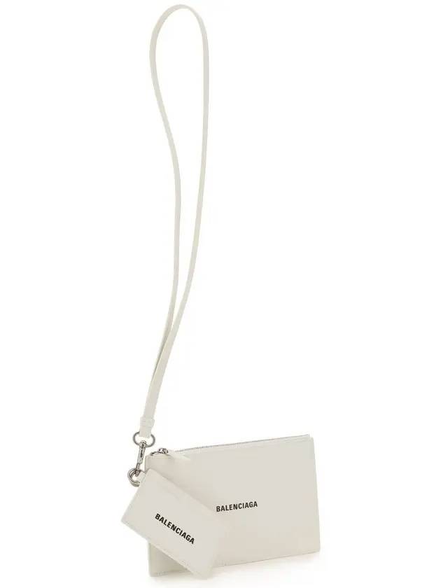 Luxury Balenciaga  Cash Logo Strap Double Pouch Strap Card Wallet White