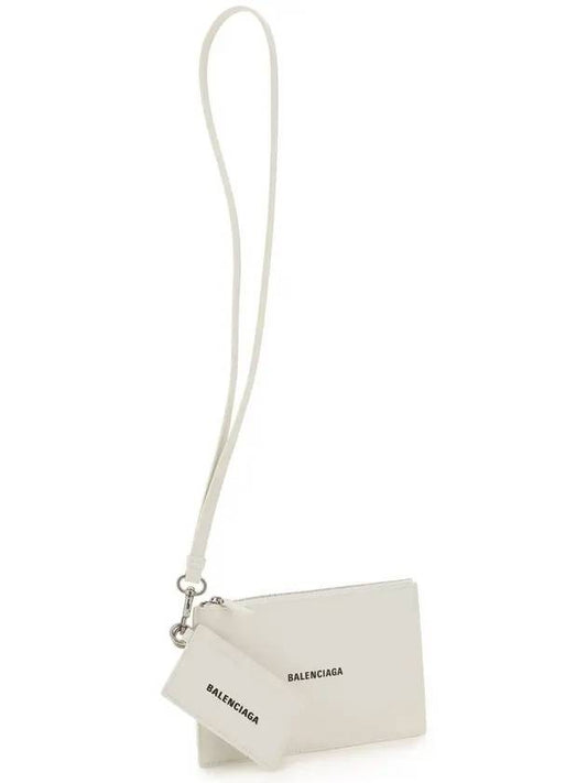 Luxury Balenciaga  Cash Logo Strap Double Pouch Strap Card Wallet White