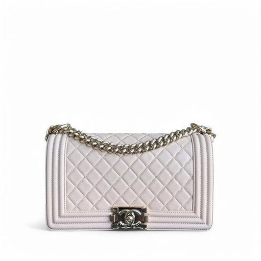 Chanel Boy Medium - 25CM Quilted Lambskin Light Nude Pink Gold Hardware Series 23