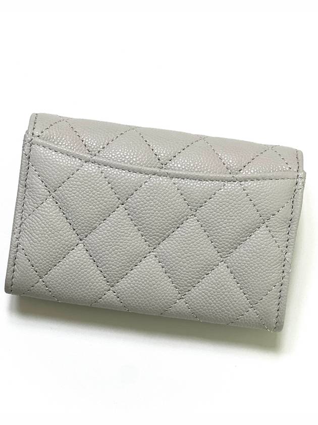 Classic Gold Logo Grained Shiny Calfskin Card Wallet Light Grey Chanel