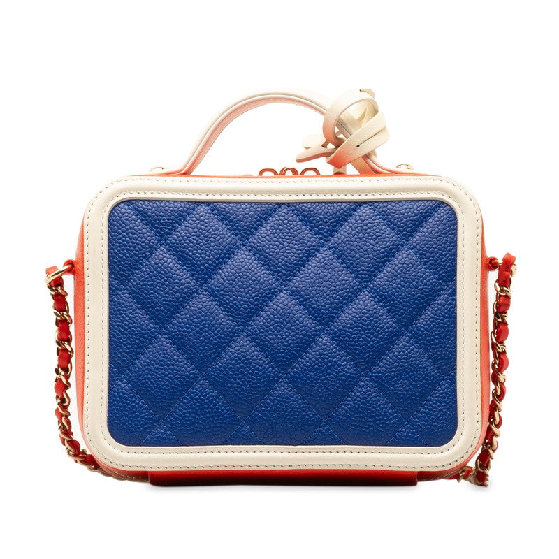 Chanel CC Filigree Vanity Bag Tricolor Red Blue White Caviar S  CHANEL